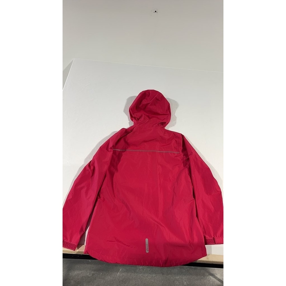 ASICS Womens Red Hooded Windbreaker Jacket Reflective Athletic Rain Coat Medium